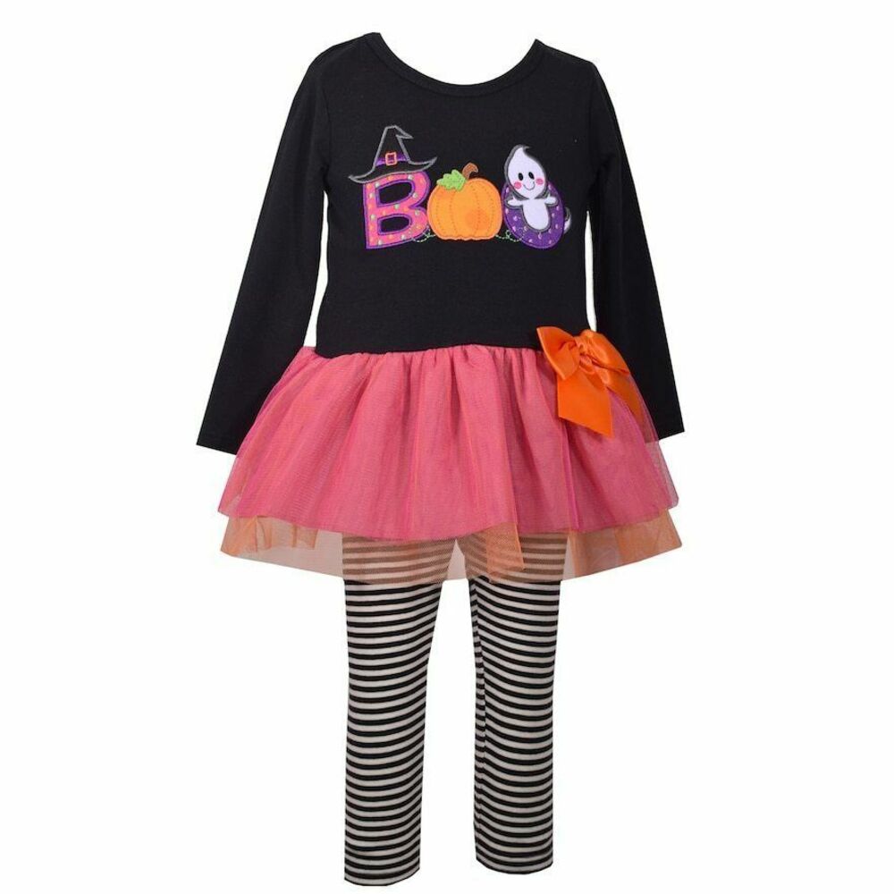 Bonnie Jean Halloween Set 2T Tutu Dress Striped Leggings NWT Pumpkin Ghost Witch